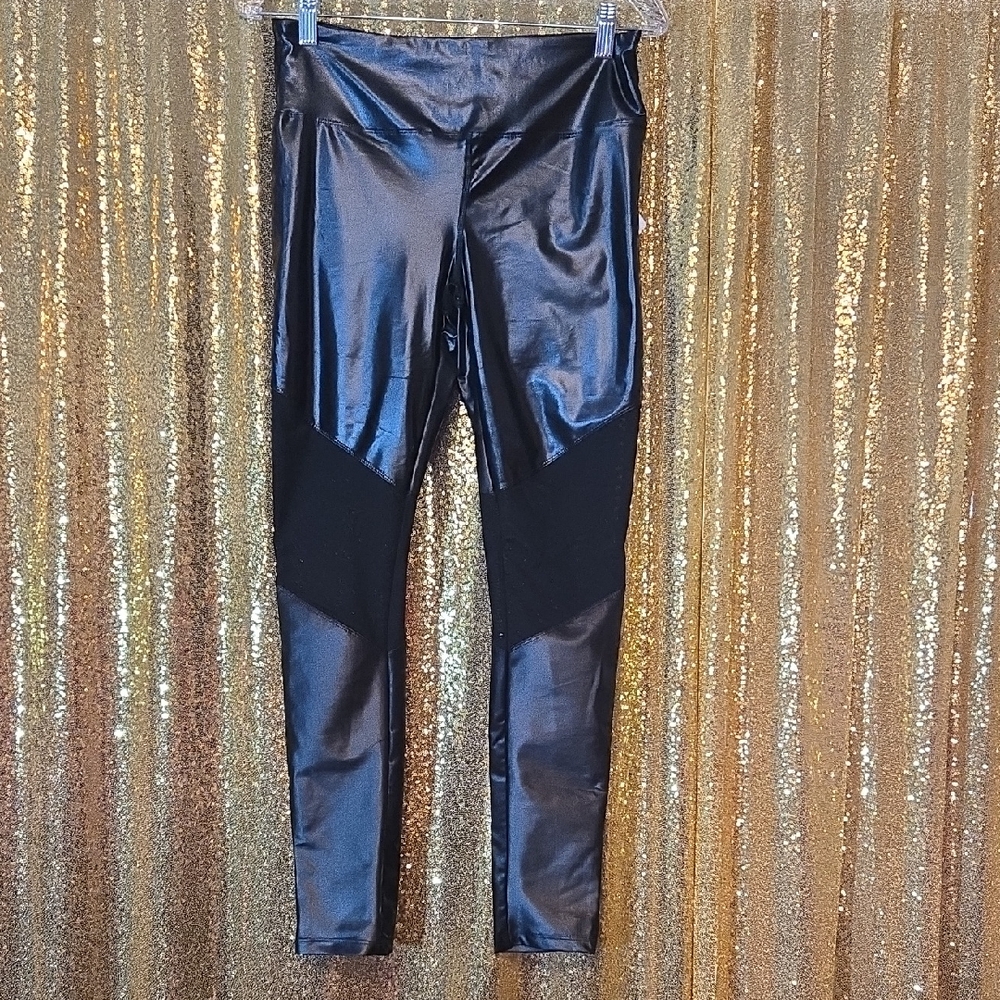 Forever 21 NWT Black Pleather & Mesh Leggings